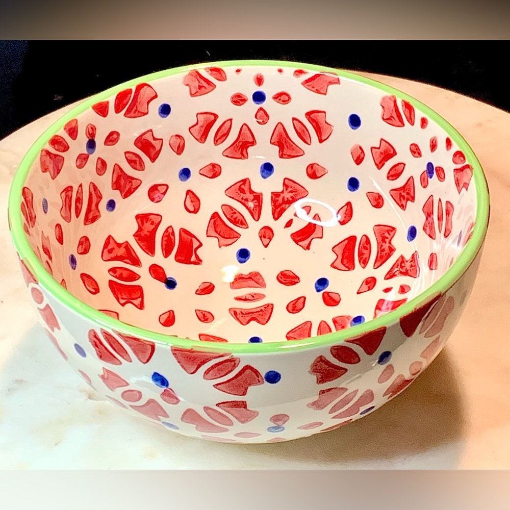 SIGNATURE HOUSEWARES BOWL SOUP CEREAL RED BLUE GREEN NEW 6IN BOHEMIAN DESIGN